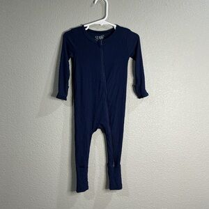Scainf Bamboo Ribbed Two-Way Zip Footie Pajamas Navy Blue 9–12M EUC